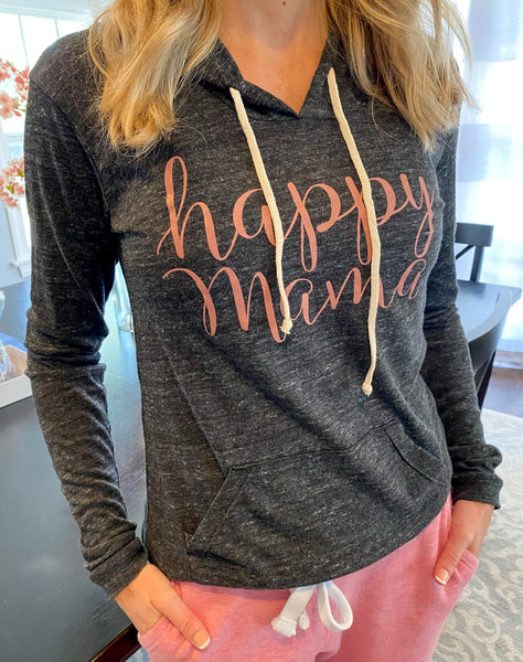 Gray and Mauve "Happy Mama" T-Shirt Hoodie
