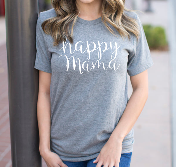 Gray Crew Neck 'Happy Mama' T-shirt