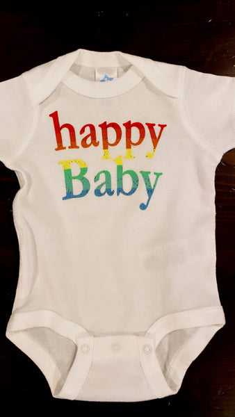 White Rainbow Happy Baby Bodysuit
