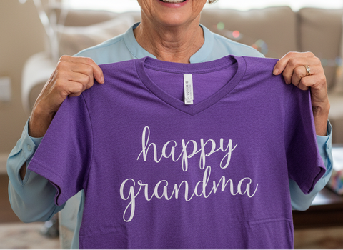 Violet Happy Grandma V-Neck Tee - Shop Happy Mama 
