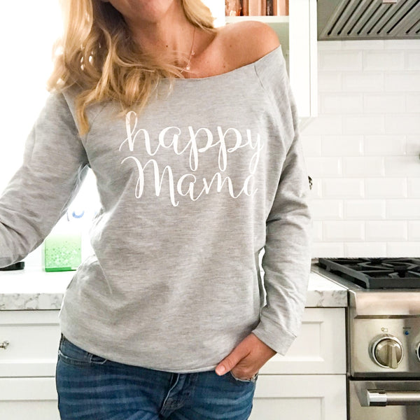 Heather Gray 3/4 Sleeve 'Happy Mama' Raglan