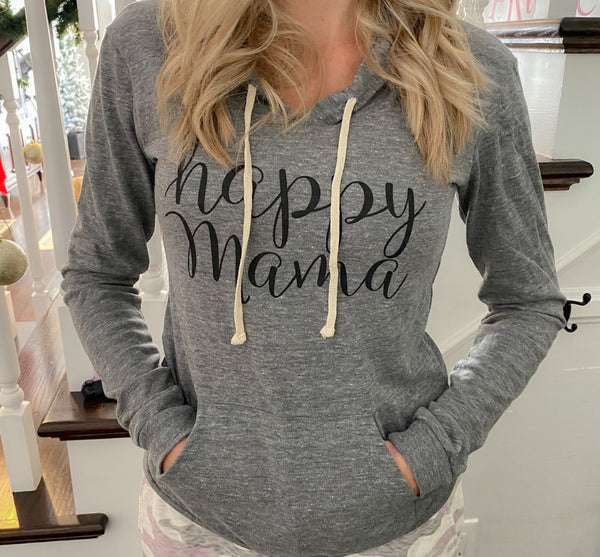 Gray and Black "Happy Mama" Lightweight Hoodie