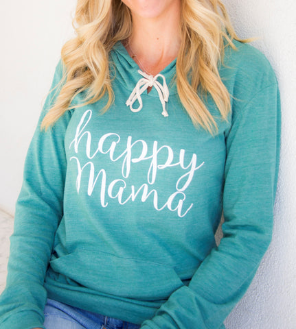 True Veridian Green "Happy Mama" Lightweight Hoodie