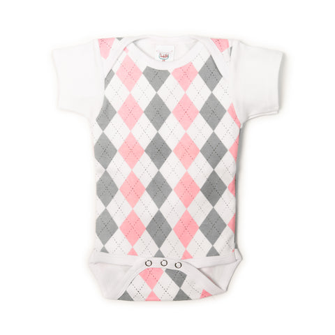 Pink Argyle Short Sleeve UnderBib bodysuit