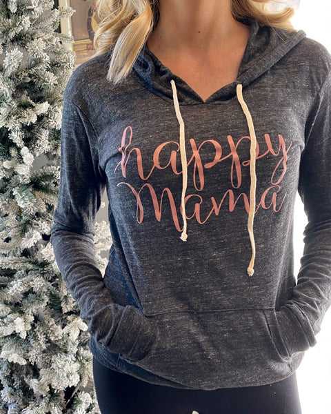 Gray and Mauve "Happy Mama" T-Shirt Hoodie