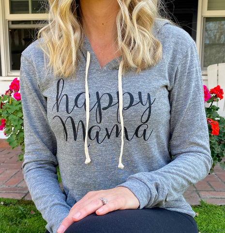 Gray and Black "Happy Mama" Lightweight Hoodie