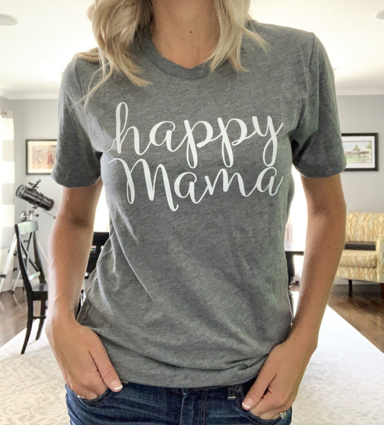 Gray Crew Neck 'Happy Mama' T-shirt