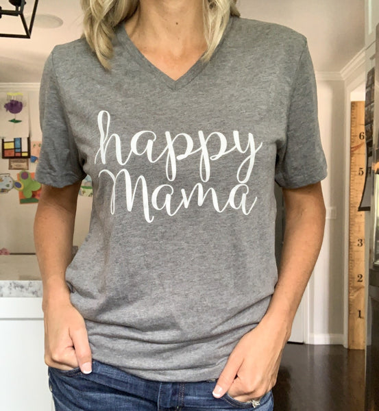 Gray V-Neck 'Happy Mama' T-shirt