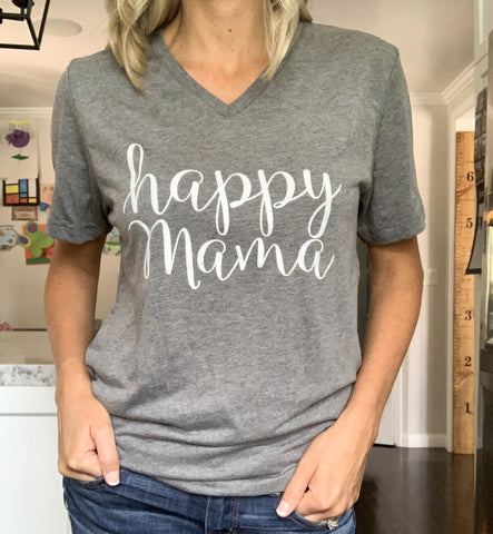 Gray V-Neck 'Happy Mama' T-shirt