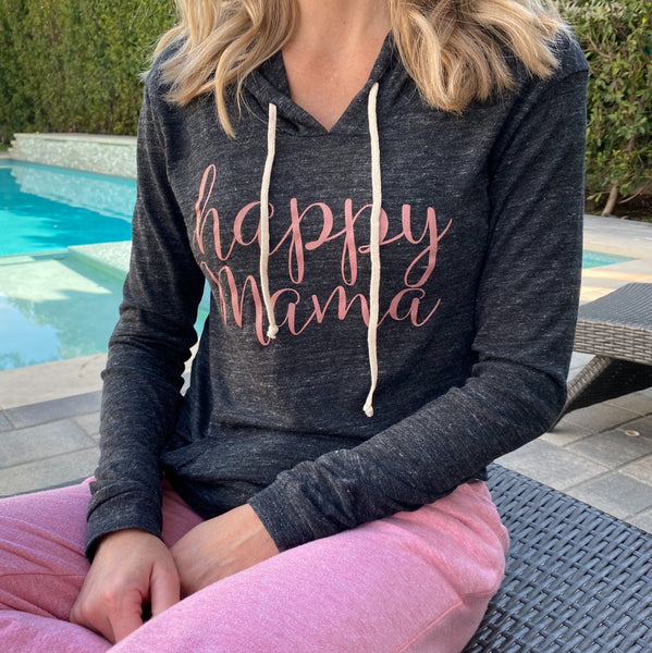 Gray and Mauve "Happy Mama" T-Shirt Hoodie