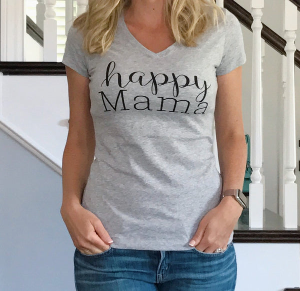 Petite size Gray "Happy Mama" Tri-blend V-Neck - Us+Four