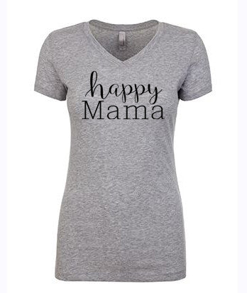 Petite size Gray "Happy Mama" Tri-blend V-Neck - Us+Four