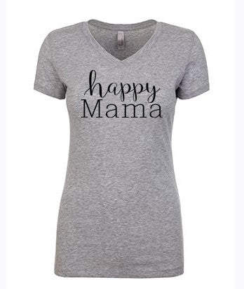 Petite size Gray "Happy Mama" Tri-blend V-Neck - Us+Four