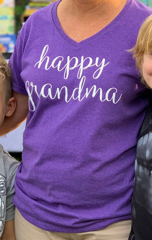 Violet Happy Grandma V-Neck Tee