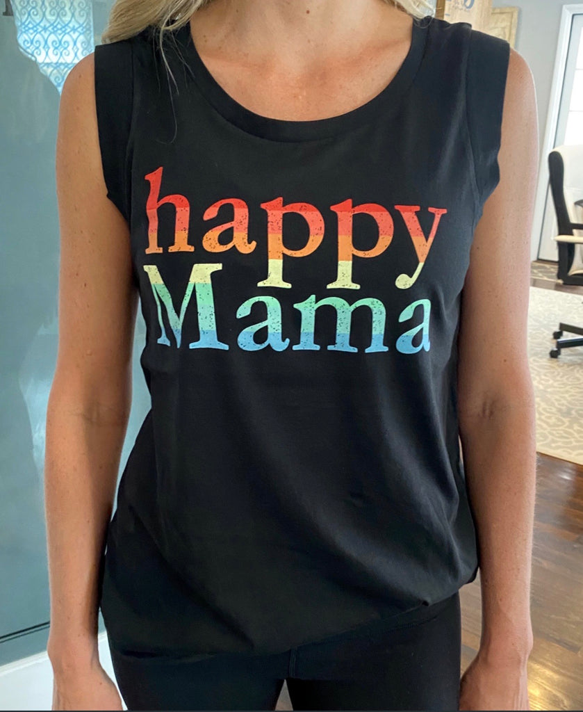 Black Rainbow Happy Mama Cap Sleeve Tank Top