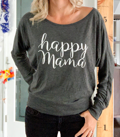 Gray Long Sleeve Happy Mama Tee