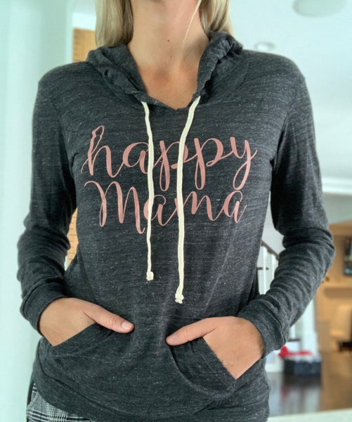 Gray and Mauve "Happy Mama" T-Shirt Hoodie