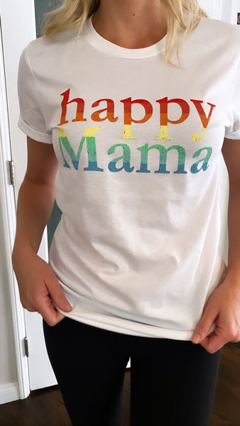 White Rainbow Happy Mama Short Sleeve Tee