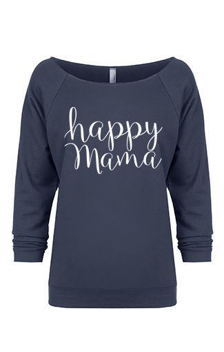 Indigo 3/4 Sleeve, Off Shoulder, 'Happy Mama' Raglan - Us+Four