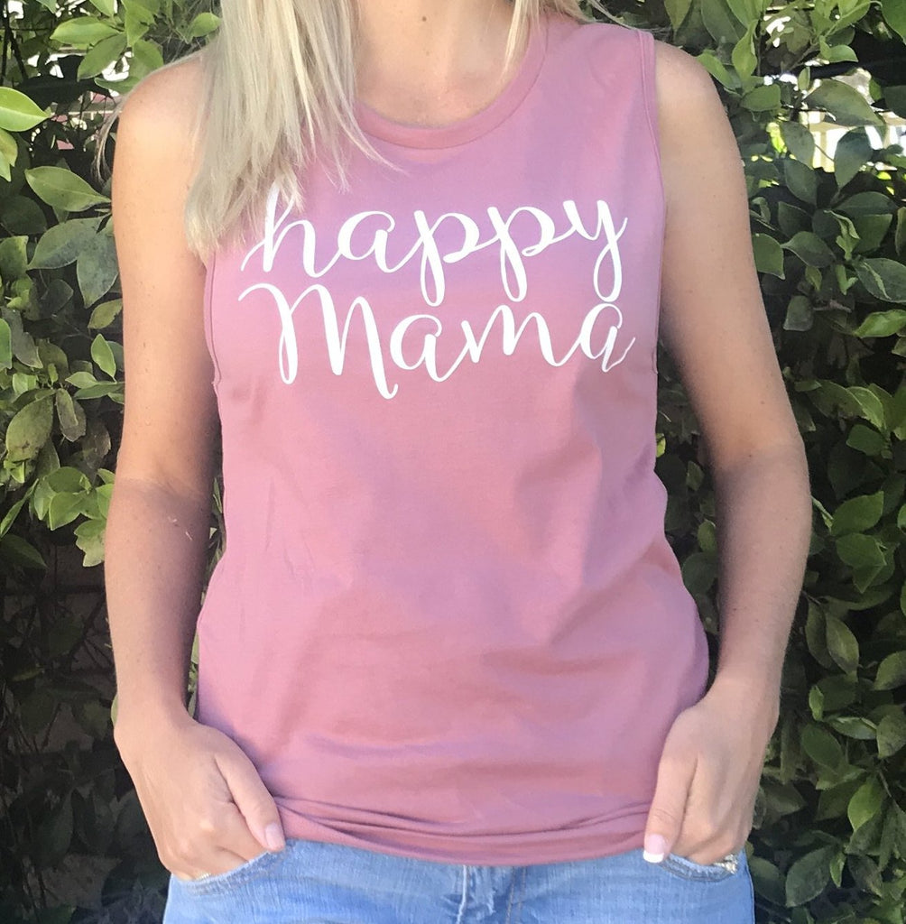 Mauve "Happy Mama" Muscle Tank - Us+Four