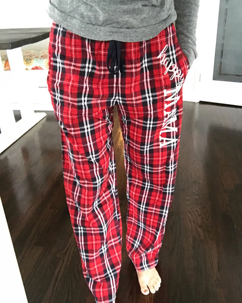 Red/Navy Flannel 'Happy Mama' Pants
