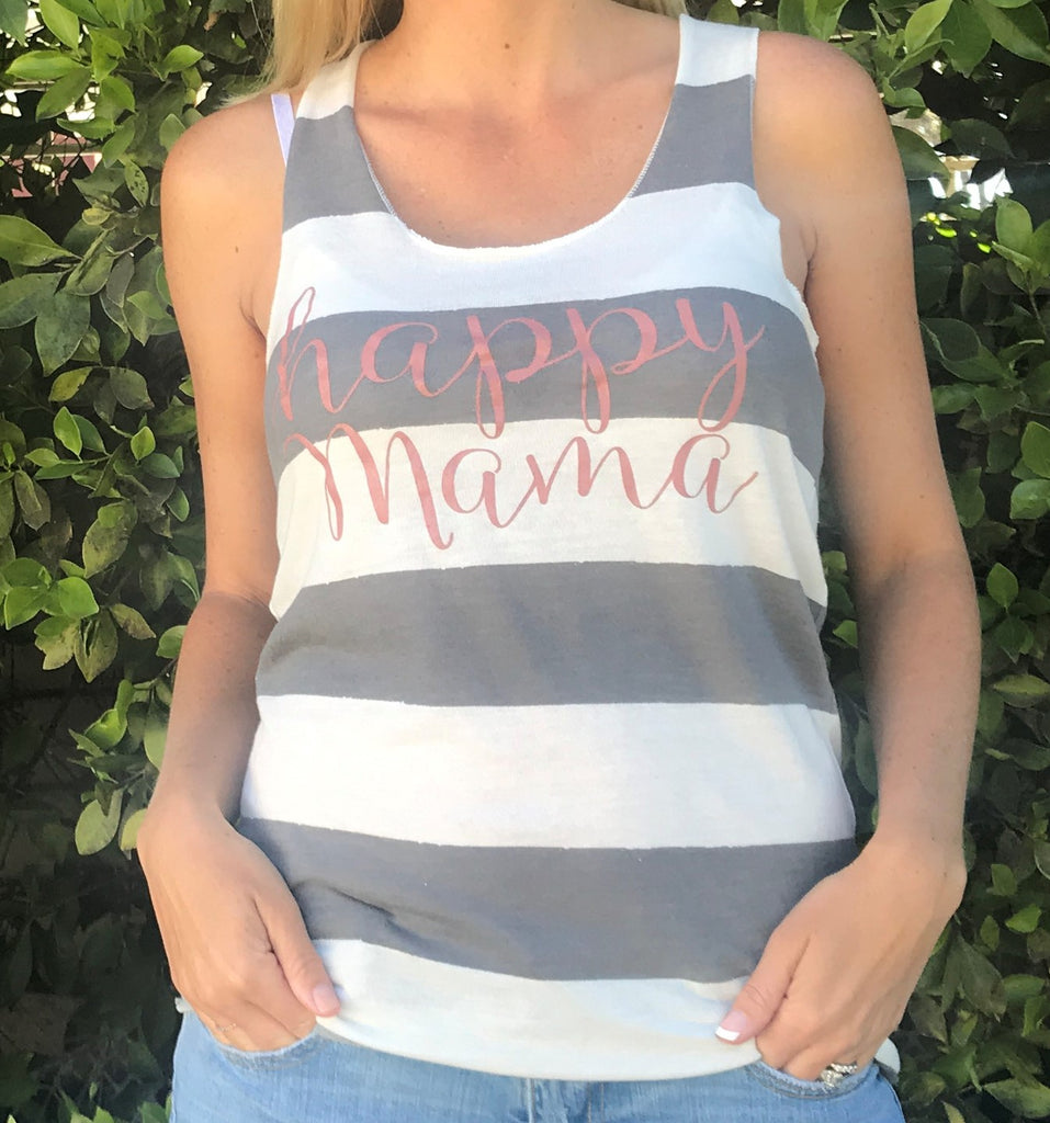 Gray and White Striped Happy Mama Tank - Us+Four