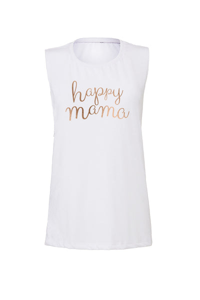 White Muscle Tank - Rose Gold Happy Mama - Us+Four