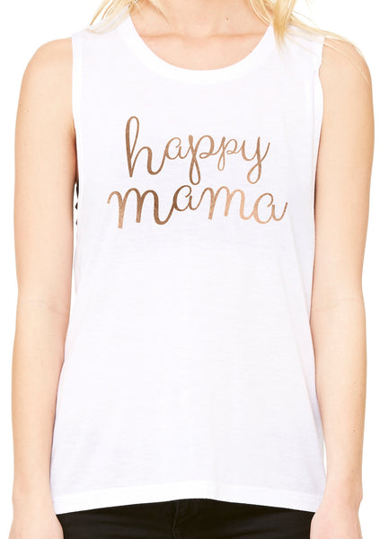 White Muscle Tank - Rose Gold Happy Mama - Us+Four